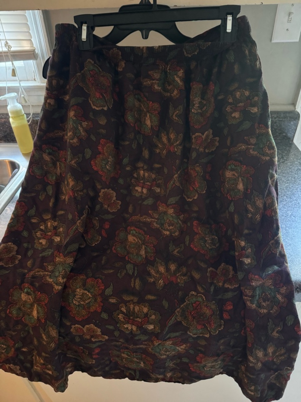 VTG Sag Harbor Dark Brown Boho Hippie Floral A-Line Skirt